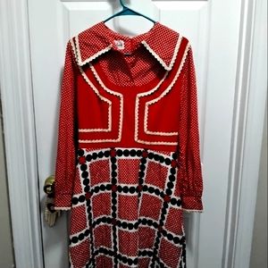 Vintage MCM Reto Quilted Geometric Print Dress By Ron Arnold